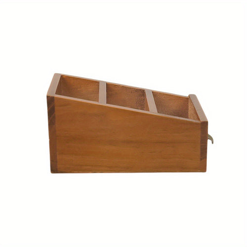 Suporte de Controle Remoto de Madeira Vintage - Organizador de Mesa com 3 Compartimentos para Papelaria e Cosméticos, Caixa de Armazenamento Multiuso para Casa e Escritório