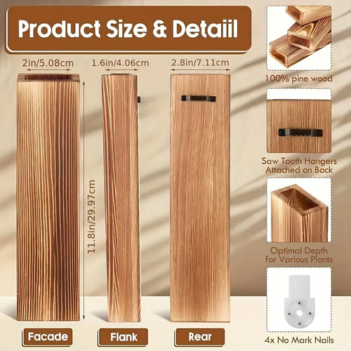 Suporte de Plantas Rústico em Madeira para Parede - Vaso de Bolso Estético, Suspenso para Espaços Interiores - Premium, Economizador de Espaço, Perfeito para Hotéis, Salas de Estar, Quartos, Áreas de Jantar e Casas de Banho (Plantas Não Incluídas)