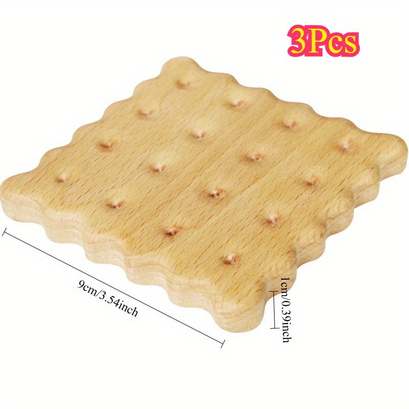 Conjunto de 3 peças, biscoitos criativos, porta-copos de madeira maciça, almofadas de isolamento térmico, para canecas, xícaras de café, almofadas antiderrapantes, porta-copos simples, porta-copos de madeira maciça
