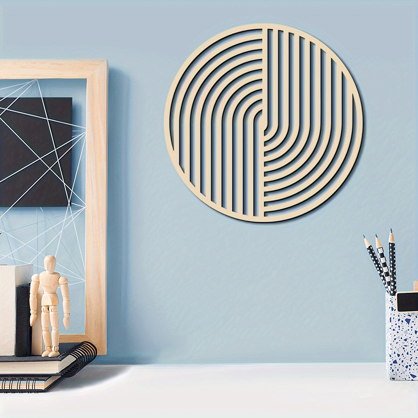 Painel de Parede Autoadesivo Boêmio Moderno 1 peça - Decoração Redonda Reutilizável sem Moldura Adequada para Sala de Estar, Quarto, Escritório - Design Geométrico Minimalista para Decoração de Casa, Instalação e Estética Reutilizável