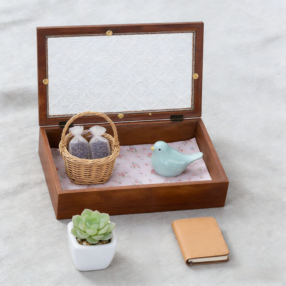 1 peça Caixa de Joias Decorativa Vintage de Madeira Maciça, Caixa de Armazenamento Multiuso para Bugigangas com Tampa de Vidro de Flor de Macieira Silvestre, Organizador de Mesa, Armário, Recipiente para Acessórios Diversos, Caixa de Exibição para Artesanato, Caixas de Presente para Dia dos Namorados e Páscoa, Decoração para Casa e Escritório