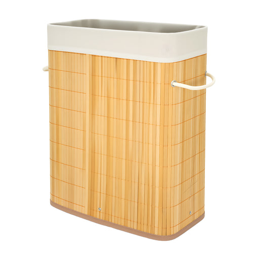 Barrote de Arrumação de Bambu de 40L com Cortina Enrolável, Cestos de Roupa Ideal para Lavandaria, Quarto e Uso de Canto, Organizador de Armário, Arrumação de Quarto