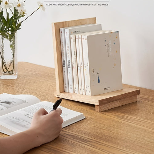 Estante de Livros Minimalista de Madeira - Acabamento Natural, Suporte de Livros de Madeira na Cor de Tronco Bruto para Organização de Papelaria de Mesa, Estante de Mesa Simples e Criativa