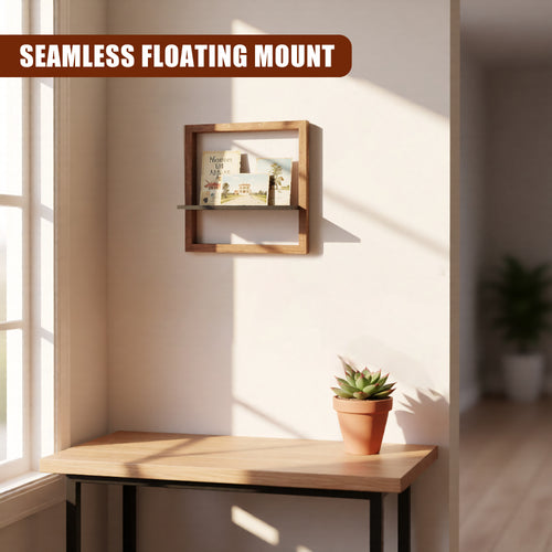 GEEZY Prateleira de Parede Flutuante Quadrada em Madeira 30cm - Caixa 3D Castanha e Preta para Fotos, Plantas e Decoração - Cubo de Exibição Moderno Montado na Parede para Escritório em Casa e Sala de Estar