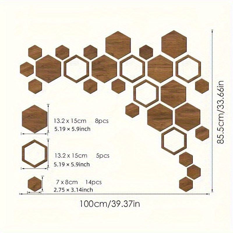 1 Conjunto de Adesivos de Parede Tridimensionais Hexagonais para Decoração de Casa, Placa de Madeira Colorida DIY