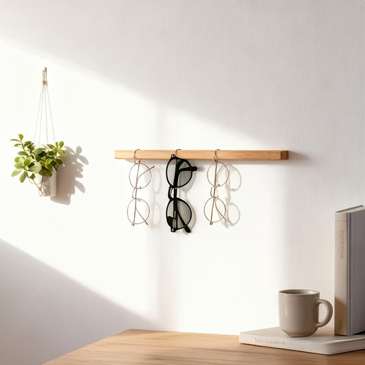 Suporte de Parede Minimalista de Madeira para Óculos, Vertical, Economiza Espaço, Elegante, Prateleira de Armazenamento para Óculos, Instalação sem Furos para Casa, Escritório, Entrada, Presente para Usuários de Óculos, Acessório de Exibição para Varejo