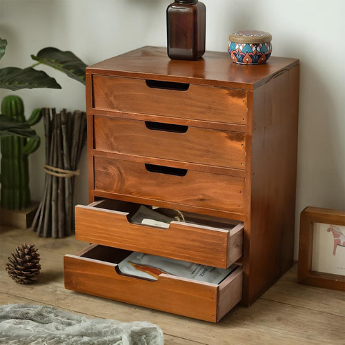 1peça Armário de armazenamento multifuncional de madeira vintage | Organizador de gaveta de mesa com 1-5 camadas para seleção | Perfeito para joias, armazenamento de escritório e quarto | Caixa de exibição tradicional para sala de estar, estudo e escritório