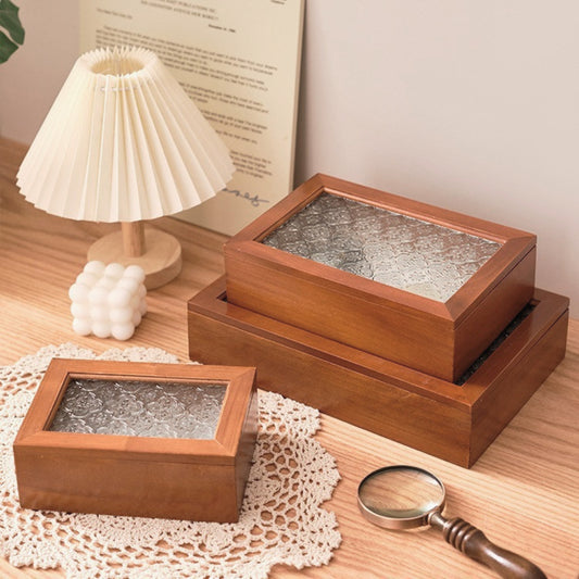 1 peça Caixa de Joias Decorativa Vintage de Madeira Maciça, Caixa de Armazenamento Multiuso para Bugigangas com Tampa de Vidro de Flor de Macieira Silvestre, Organizador de Mesa, Armário, Recipiente para Acessórios Diversos, Caixa de Exibição para Artesanato, Caixas de Presente para Dia dos Namorados e Páscoa, Decoração para Casa e Escritório
