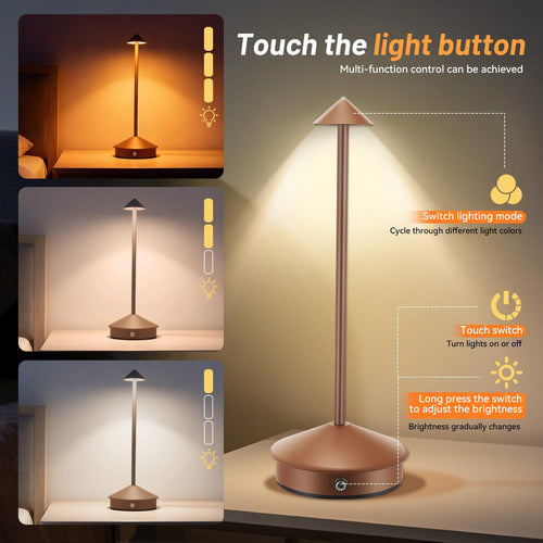 Kit com 2 Luminárias de Mesa sem Fio Portáteis LED Recarregáveis com Toque, Luminárias de Cogumelo com 3 Cores e Dimmer Contínuo para Quarto, Sala de Jantar, Sala de Estar, Acampamento