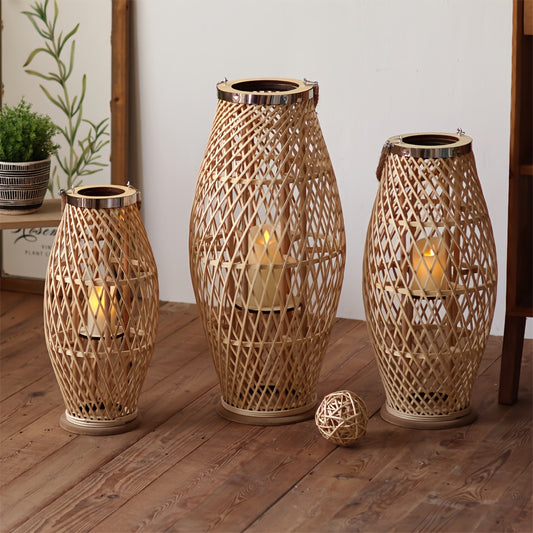 Lanternas de Madeira, Castiçais de Bambu, Artigos Decorativos para um Jantar à Luz de Vela, Adereços de Fotografia e Lanternas de Chão para Interior
