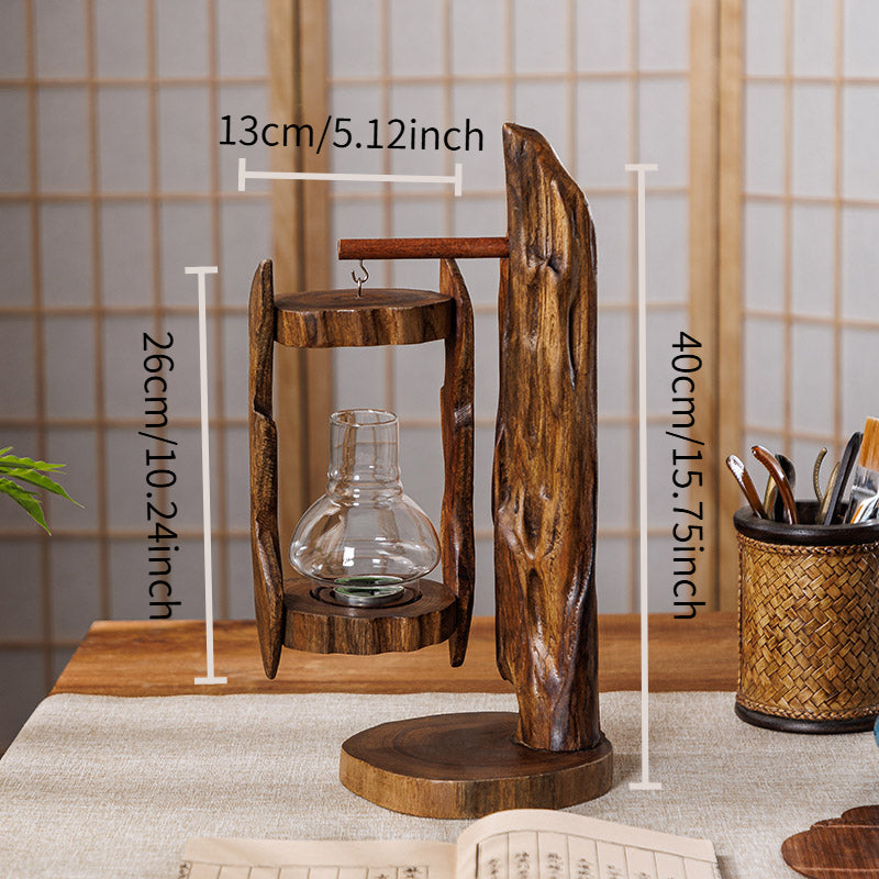Lanterna de Estilo Rústico, Porta-Velas Criativo, Porta-Velas com Tampa de Vidro, Lanterna Zen à Prova de Vento para Exterior