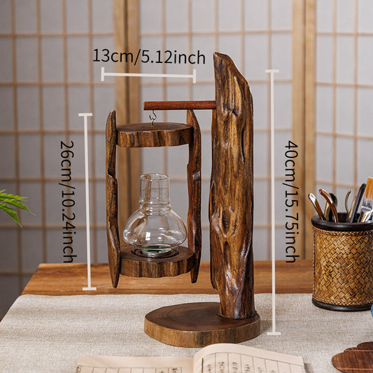 Lanterna de Estilo Rústico, Porta-Velas Criativo, Porta-Velas com Tampa de Vidro, Lanterna Zen à Prova de Vento para Exterior