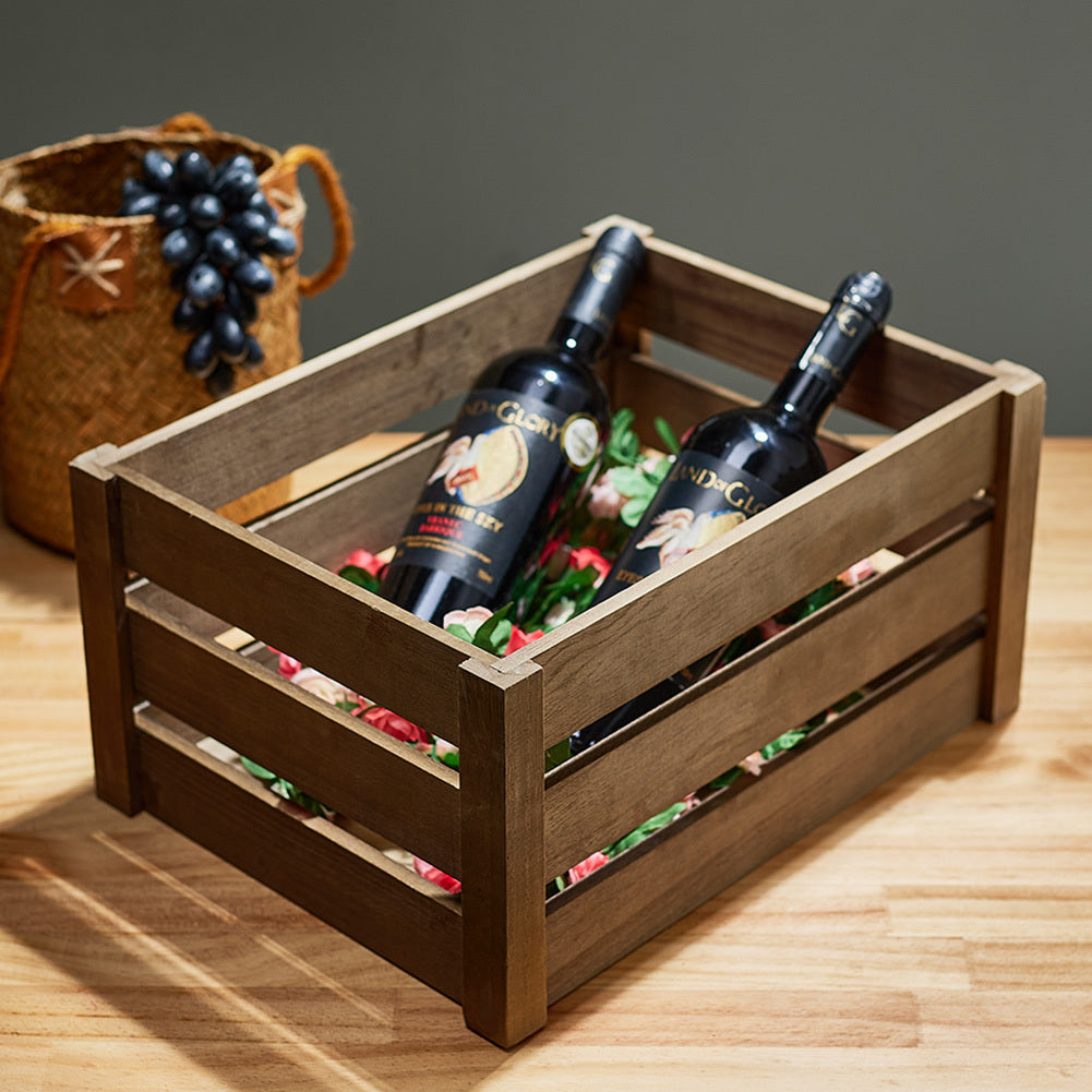 1peça Cesta de armazenamento retangular multifuncional em madeira de fazenda rústica para festas, escritórios, quartos, cozinhas, armários, 3 tamanhos, vinho, frutas, legumes, brinquedos, organizador de livros, cesta de prateleira