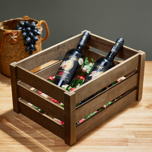 1peça Cesta de armazenamento retangular multifuncional em madeira de fazenda rústica para festas, escritórios, quartos, cozinhas, armários, 3 tamanhos, vinho, frutas, legumes, brinquedos, organizador de livros, cesta de prateleira