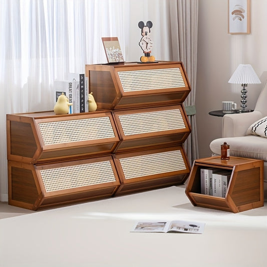 Armário de Armazenamento Clássico Vintage de Bambu Atualizado 2026, Caixa de Armazenamento Empilhável de Grande Capacidade com Porta de Ventilação em Malha, Vários Tamanhos Disponíveis, Ideal para Sala de Estar, Quarto, Escritório e Organização Doméstica, Aumenta a Felicidade, Adequado para Diversos