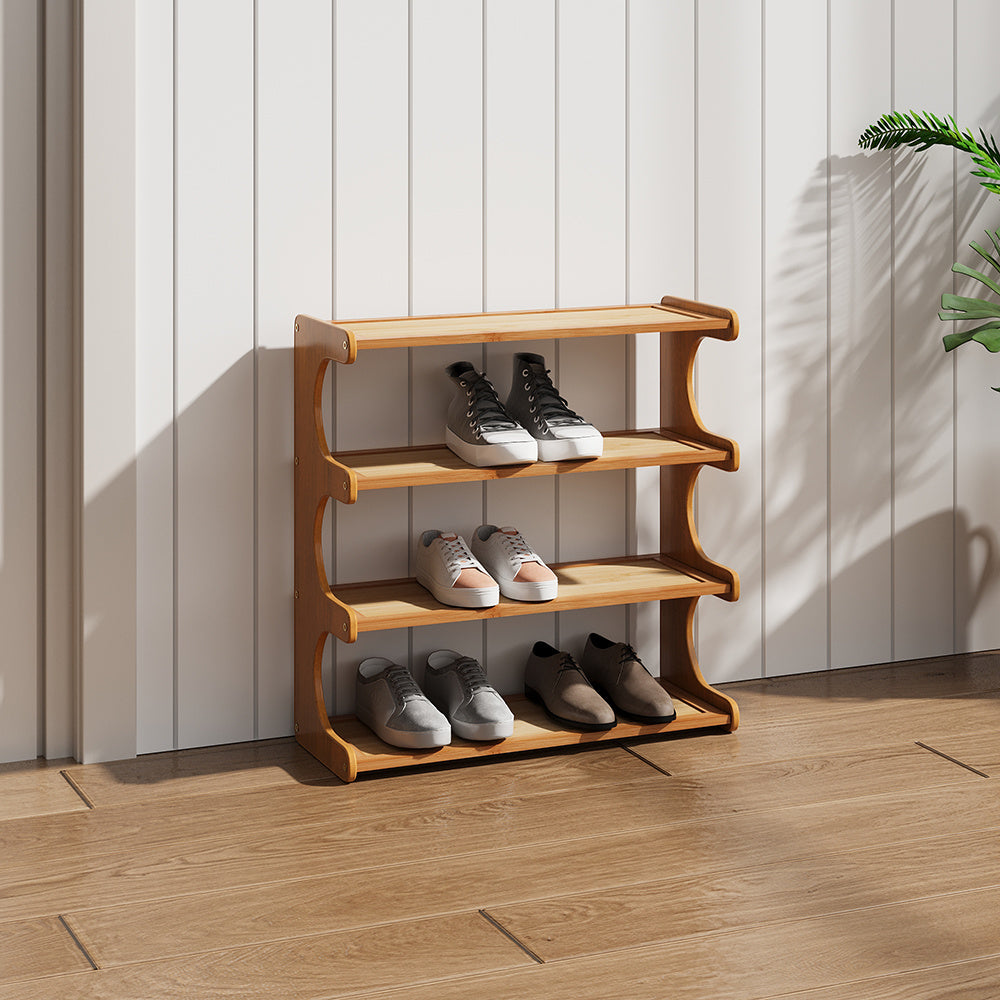 Expositor de Sapatos de 3/4/5 Níveis, Prateleira Organizadora de Armazenamento de Sapatos de Madeira Multiuso, Unidade de Múltiplas Prateleiras, Armário de Calçados Autônomo, Torre de Sapatos Vertical Fina de Grande Capacidade em Bambu, Suporte para Tênis, Organizador de Sapatos para Sala de Estar, Porta de Entrada